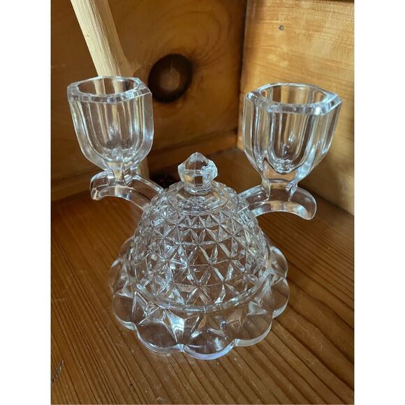 1930's Imperial Katy Lace Edge Double Glass Candle Holder, Candelabra - Picture 2 of 4